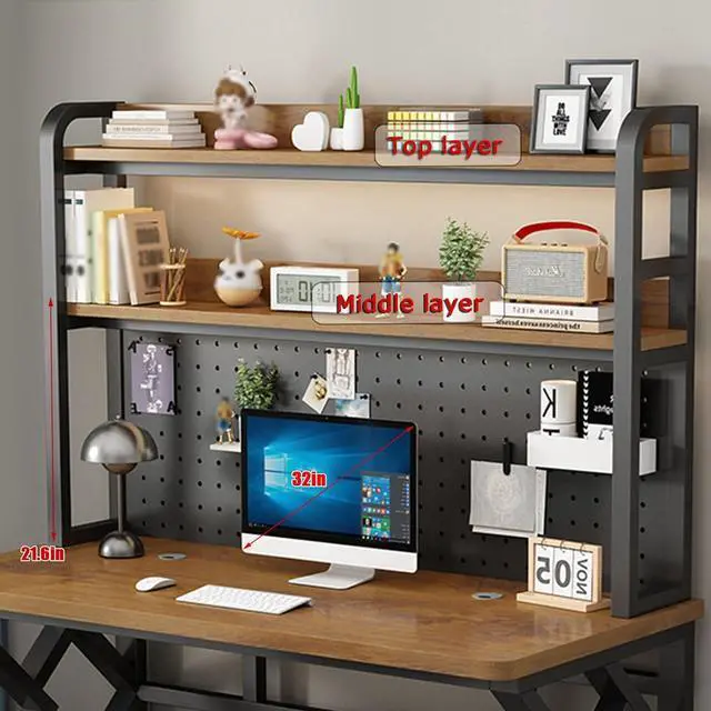 Alt view image 6 of 7 - 31.4in Gaming Desk with Bookshelf Combo, Computer Desk with Pegboard, Large Writing Table with Desktop Shelves, Ample Leg Room, for Home Office (Brown, 31.4in)
