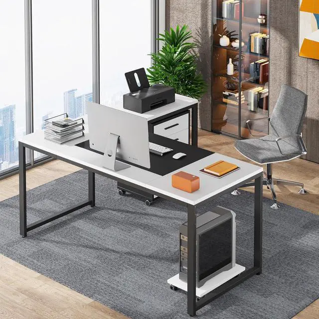 Alt view image 3 of 7 - Tribesigns 63" L-Shaped Computer Desk with Mobile File Cabinet, Large Executive Office Desk with 3-Drawer Vertical Filing Cabinet, Business Furniture Sets for Home Office