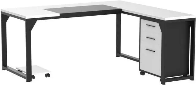 Alt view image 5 of 7 - Tribesigns 63" L-Shaped Computer Desk with Mobile File Cabinet, Large Executive Office Desk with 3-Drawer Vertical Filing Cabinet, Business Furniture Sets for Home Office