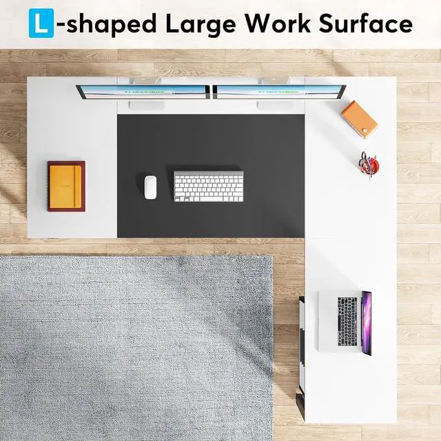 Alt view image 6 of 7 - Tribesigns 63" L-Shaped Computer Desk with Mobile File Cabinet, Large Executive Office Desk with 3-Drawer Vertical Filing Cabinet, Business Furniture Sets for Home Office