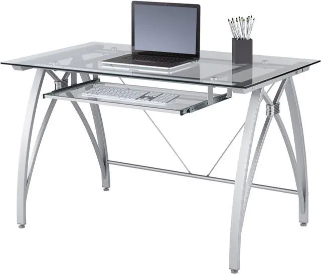 Alt view image 3 of 7 - Realspace® Vista 48"W Glass Computer Desk, Silver
