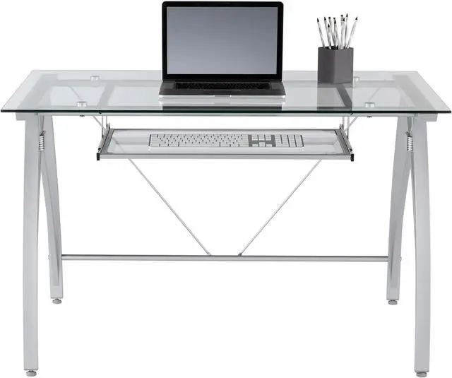 Alt view image 4 of 7 - Realspace® Vista 48"W Glass Computer Desk, Silver