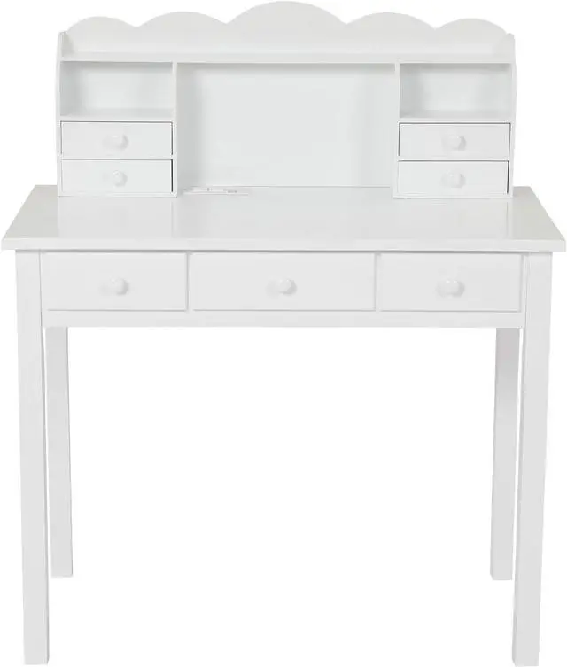 Alt view image 5 of 7 - ADORNEVE Writing Desk with USB Port, Home Office Desk with Drawers and Hutch, 36.2" Study Table Computer Desk for Student/Adults, Computer Work Station with Storage Shelf, 7 Drawers, White