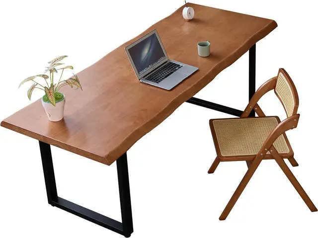 Main image of Stylish Solid Wood Office Desk with Sturdy Metal Base - Durable Multi-Size Executive Computer & Dining Table - Perfect for Home Office & Work Environments (Brown, 78.74in)