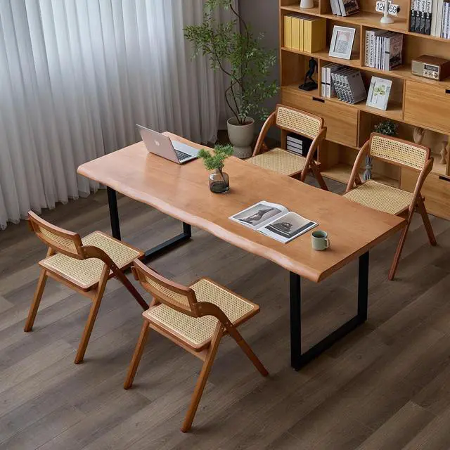 Alt view image 2 of 7 - Stylish Solid Wood Office Desk with Sturdy Metal Base - Durable Multi-Size Executive Computer & Dining Table - Perfect for Home Office & Work Environments (Brown, 78.74in)