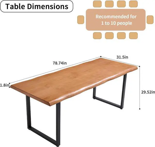 Alt view image 3 of 7 - Stylish Solid Wood Office Desk with Sturdy Metal Base - Durable Multi-Size Executive Computer & Dining Table - Perfect for Home Office & Work Environments (Brown, 78.74in)