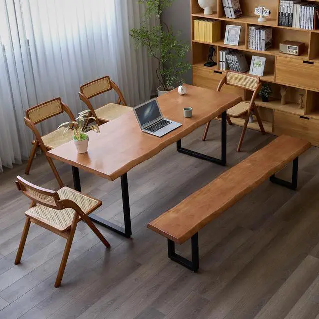 Alt view image 6 of 7 - Stylish Solid Wood Office Desk with Sturdy Metal Base - Durable Multi-Size Executive Computer & Dining Table - Perfect for Home Office & Work Environments (Brown, 78.74in)