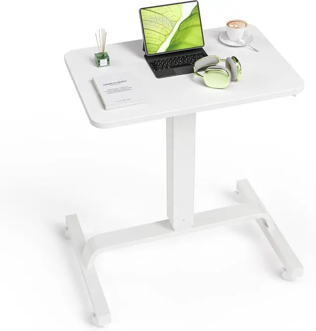Main image of Height Adjustable Mobile Standing Desk with 360° Swivel Casters, 29"-45" Pneumatic Rolling Desk on Wheels, Perfect for Home Office, Bedroom, Living Room, White