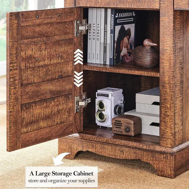 Alt view image 6 of 7 - RedLemon 60" Farmhouse Executive Desk, Home Office Desk with Drawers, Charging Station, Keyboard Tray, File Drawer, Storage Cabinet, Wood Rustic Computer Writing Desk (Reclaimed Barnwood)