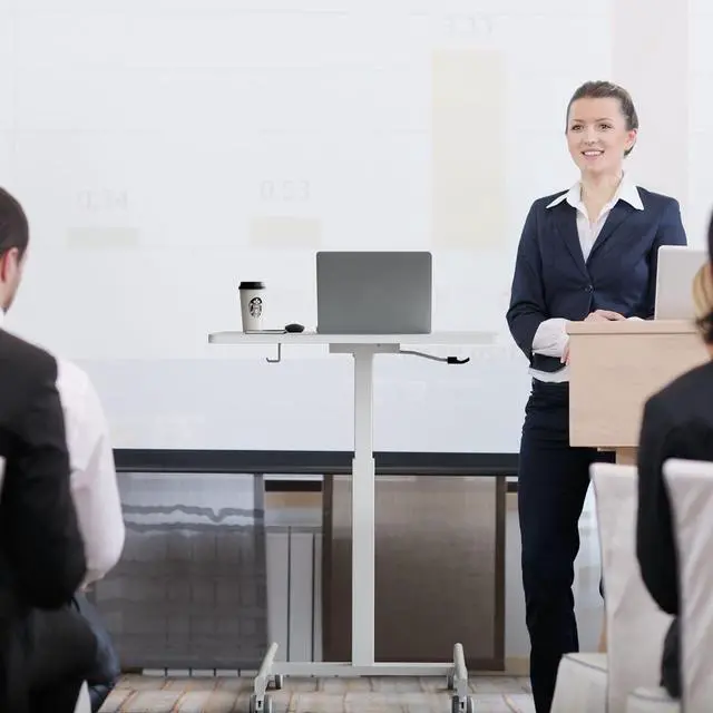 Alt view image 2 of 7 - Mobile Small Standing Rolling Desk Adjustable Height, Portable Laptop Desk on Wheels, Workstation for Home Office with Hook,White