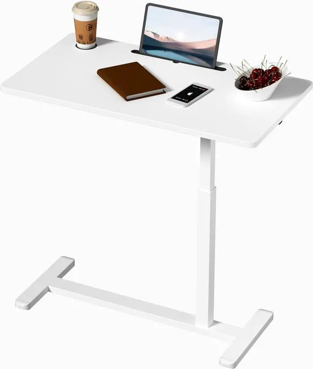 Main image of Home Office Desks Height Adjustable with 360° Moveable Hidden Wheels,Multifunctional Pneumatic Laptop Desk Suitable for SofaBedsideStudy and Work Use,White