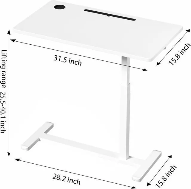 Alt view image 2 of 7 - Home Office Desks Height Adjustable with 360° Moveable Hidden Wheels,Multifunctional Pneumatic Laptop Desk Suitable for SofaBedsideStudy and Work Use,White