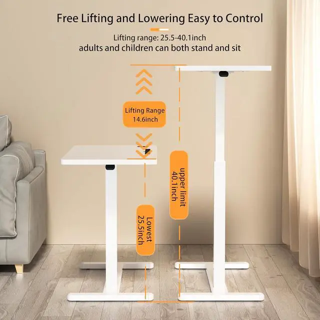 Alt view image 4 of 7 - Home Office Desks Height Adjustable with 360° Moveable Hidden Wheels,Multifunctional Pneumatic Laptop Desk Suitable for SofaBedsideStudy and Work Use,White