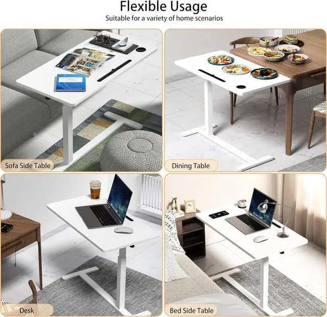 Alt view image 7 of 7 - Home Office Desks Height Adjustable with 360° Moveable Hidden Wheels,Multifunctional Pneumatic Laptop Desk Suitable for SofaBedsideStudy and Work Use,White