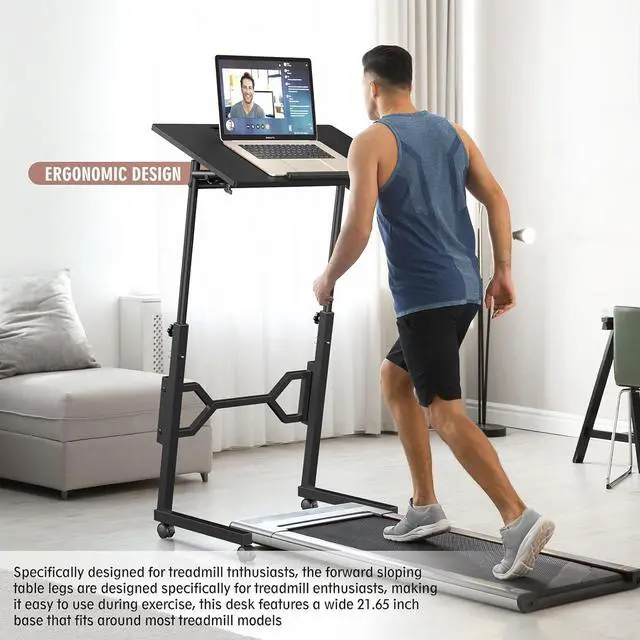 Alt view image 4 of 7 - Small Standing Desk with Wheels, Portable Treadmill Desk, Rolling Desk Adjustable Height for Laptop, Mobile Standing Table for Walking Pad, Bedside Table