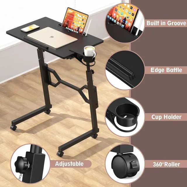 Alt view image 6 of 7 - Small Standing Desk with Wheels, Portable Treadmill Desk, Rolling Desk Adjustable Height for Laptop, Mobile Standing Table for Walking Pad, Bedside Table