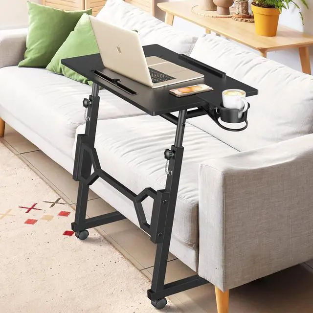 Alt view image 7 of 7 - Small Standing Desk with Wheels, Portable Treadmill Desk, Rolling Desk Adjustable Height for Laptop, Mobile Standing Table for Walking Pad, Bedside Table
