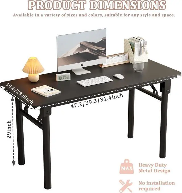 Alt view image 2 of 7 - Computer Desk Study Table No Assembly Required,Writing Computer Space Saving Folding Table for Home Office