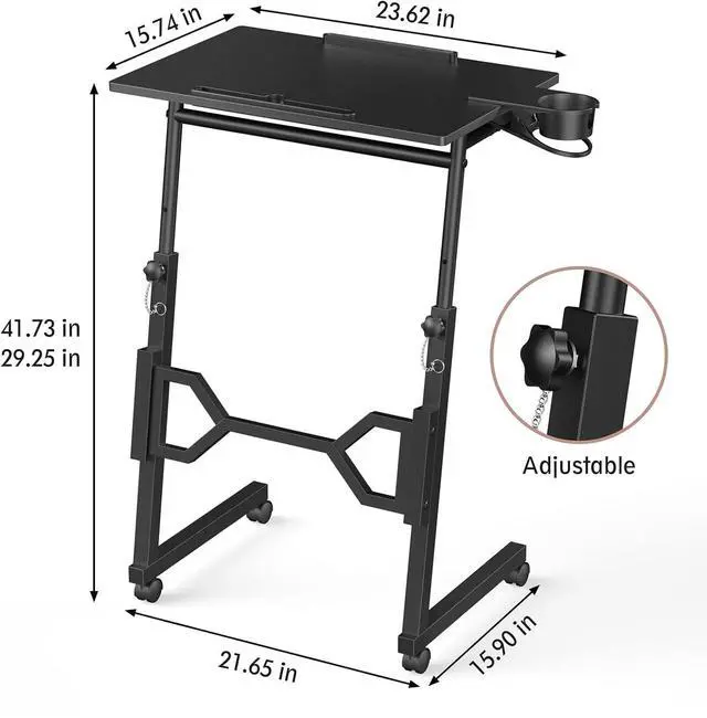 Alt view image 3 of 7 - Small Standing Desk with Wheels, Portable Treadmill Desk, Rolling Desk Adjustable Height for Laptop, Mobile Standing Table for Walking Pad, Bedside Table