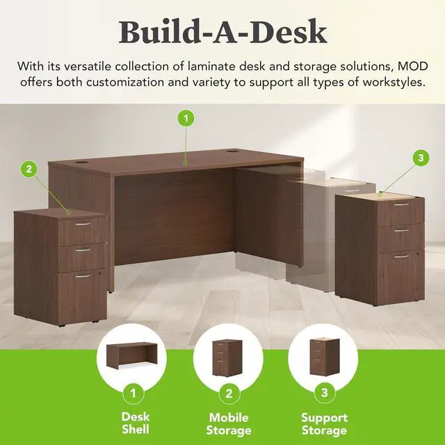 Alt view image 4 of 4 - HON MOD Executive Desk 66-Inch Large Computer Desk Shell, Thick Wooden Laminate, Modern Table with Cord Management, 66" W x 30" D x 29" H, Walnut