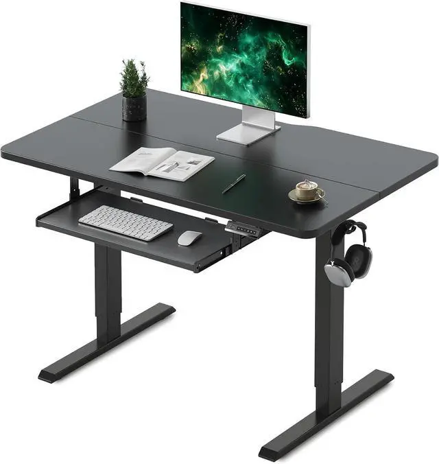 Main image of FEZIBO Standing Desk with Keyboard Tray, 40 x 24 Inch Adjustable Height Sit Stand Desk with Memory Presets for Home Office, Ergonomic Computer Workstation, Black