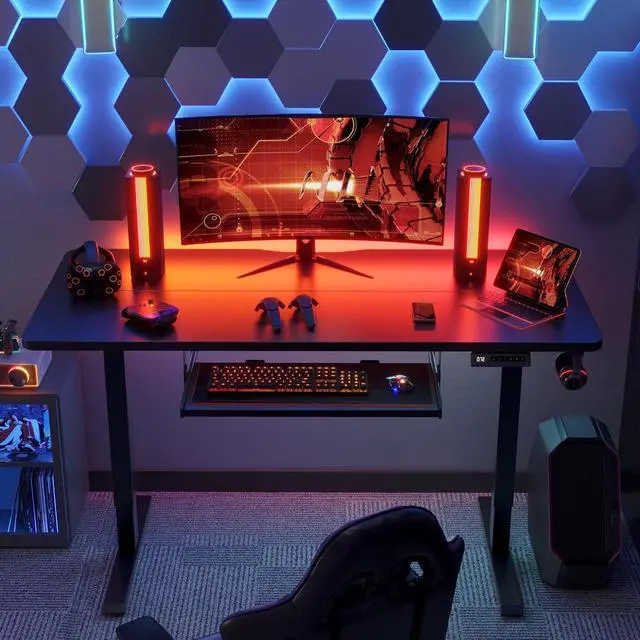 Alt view image 2 of 7 - FEZIBO Standing Desk with Keyboard Tray, 40 x 24 Inch Adjustable Height Sit Stand Desk with Memory Presets for Home Office, Ergonomic Computer Workstation, Black