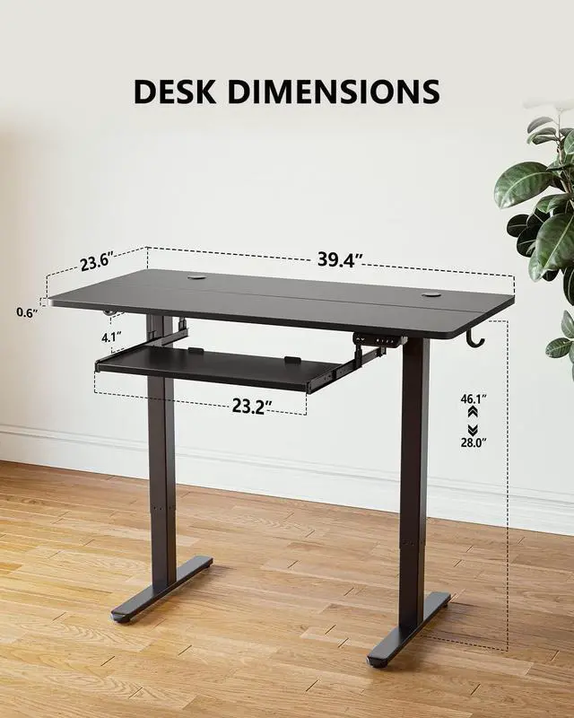 Alt view image 3 of 7 - FEZIBO Standing Desk with Keyboard Tray, 40 x 24 Inch Adjustable Height Sit Stand Desk with Memory Presets for Home Office, Ergonomic Computer Workstation, Black
