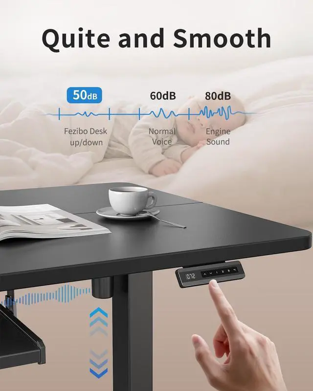 Alt view image 7 of 7 - FEZIBO Standing Desk with Keyboard Tray, 40 x 24 Inch Adjustable Height Sit Stand Desk with Memory Presets for Home Office, Ergonomic Computer Workstation, Black