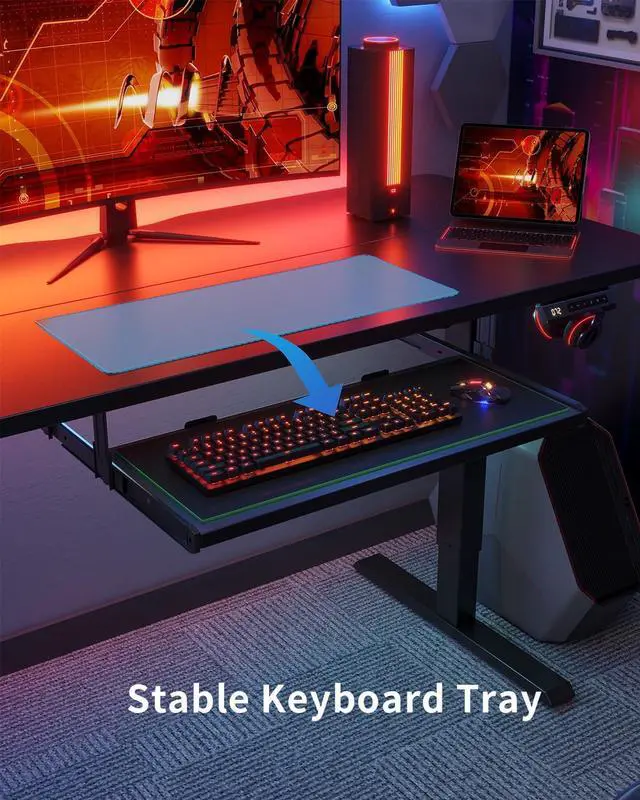 Alt view image 5 of 7 - FEZIBO Standing Desk with Keyboard Tray, 40 x 24 Inch Adjustable Height Sit Stand Desk with Memory Presets for Home Office, Ergonomic Computer Workstation, Black