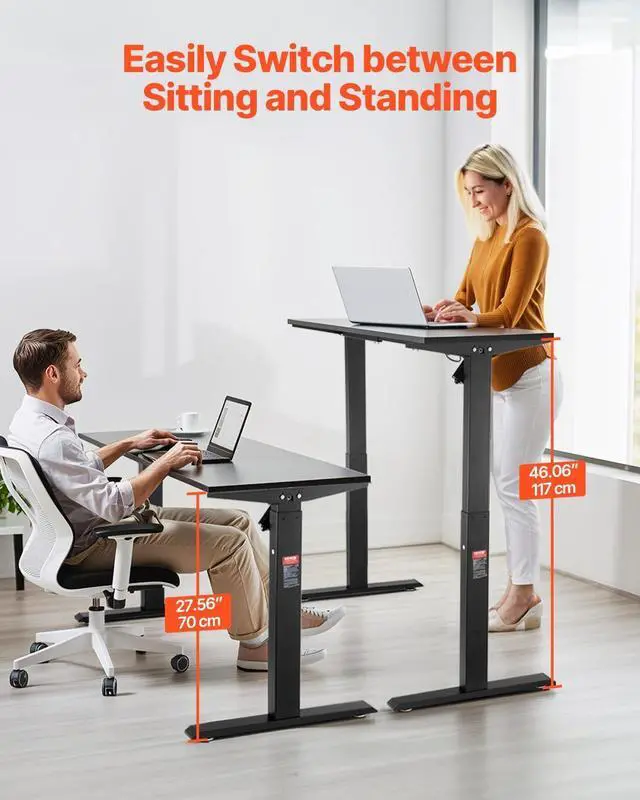 Alt view image 3 of 7 - VEVOR Standing Desk Frame, Adjustable 27.6-46.1 inch Height & 35.4-53.2 inch Length Electric Stand Up Computer Desk Legs, Ergonomic DIY Workstation Base for Home and Office (Black Frame Only)