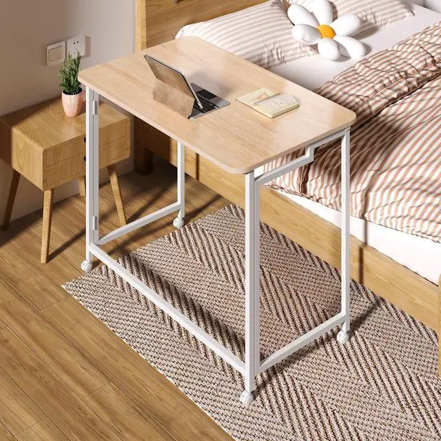 Alt view image 2 of 6 - 4NM 31.5" Mobile Small Rolling Computer Desk, Folding Laptop Cart Table with Wheels, Portable Office Desk for Small Space Couch Bed - Natural and White