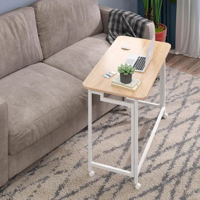 Alt view image 4 of 6 - 4NM 31.5" Mobile Small Rolling Computer Desk, Folding Laptop Cart Table with Wheels, Portable Office Desk for Small Space Couch Bed - Natural and White