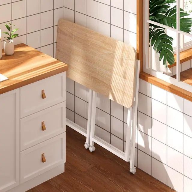 Alt view image 5 of 6 - 4NM 31.5" Mobile Small Rolling Computer Desk, Folding Laptop Cart Table with Wheels, Portable Office Desk for Small Space Couch Bed - Natural and White