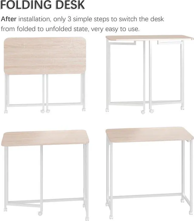Alt view image 6 of 6 - 4NM 31.5" Mobile Small Rolling Computer Desk, Folding Laptop Cart Table with Wheels, Portable Office Desk for Small Space Couch Bed - Natural and White