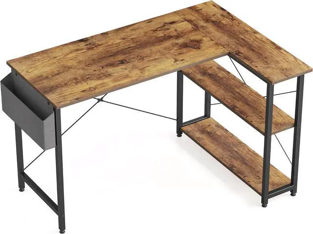 Main image of Cubiker L Shaped Desk, 55" Computer Desk with Reversible Storage Shelves Home Office Corner Desk Study Writing Gaming Table, Deep Brown