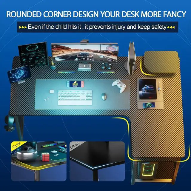Alt view image 4 of 7 - GTRACING L Shaped Gaming Desk, Carbon Fiber Style Computer Desk Compatible with Monitor Arm Storage Shelves Corner Desk Gaming Table for Home Office Desks Easy to Assemble Adjustable Shelf Height