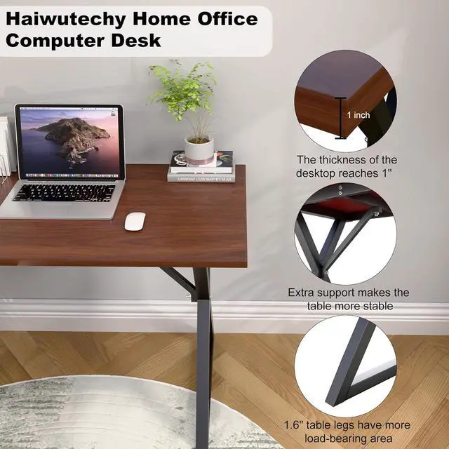 Alt view image 4 of 7 - Heavy Duty Computer Desk 47 x 24 Inch Rustic Sturdy Workstation Business Furniture Study Writing Table for Home Office Company School Dorm Apartment (Brown, 47")