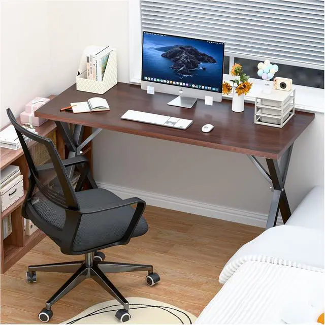 Alt view image 6 of 7 - Heavy Duty Computer Desk 47 x 24 Inch Rustic Sturdy Workstation Business Furniture Study Writing Table for Home Office Company School Dorm Apartment (Brown, 47")