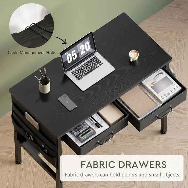 Alt view image 5 of 7 - Small Desk with Drawers for Bedroom, Small Vanity Desk Without Mirror, 31.5inch, Writing Desk with Bookshelf, Computer Desk with Storage Drawers, Vanity Table no Mirror Black