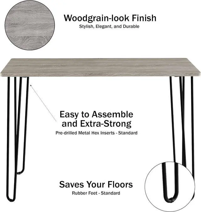 Alt view image 3 of 6 - Desk with Hairpin Legs - Modern Industrial Style Home Decor - Woodgrain-Look and Steel Accent Home Office Furniture by Lavish Home (Gray)