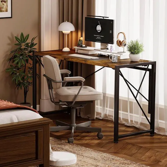 Alt view image 2 of 7 - Homeiju Folding Desk, Small Foldable Desk 40" for Small Spaces, Portable Desks for Bedroom, Home Office, Folding Table for Camping, Traveling, Space Saving, Easy Assembly, Rustic Brown