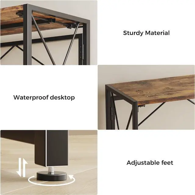 Alt view image 7 of 7 - Homeiju Folding Desk, Small Foldable Desk 40" for Small Spaces, Portable Desks for Bedroom, Home Office, Folding Table for Camping, Traveling, Space Saving, Easy Assembly, Rustic Brown