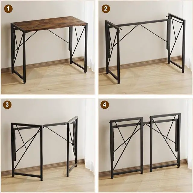 Alt view image 6 of 7 - Homeiju Folding Desk, Small Foldable Desk 40" for Small Spaces, Portable Desks for Bedroom, Home Office, Folding Table for Camping, Traveling, Space Saving, Easy Assembly, Rustic Brown
