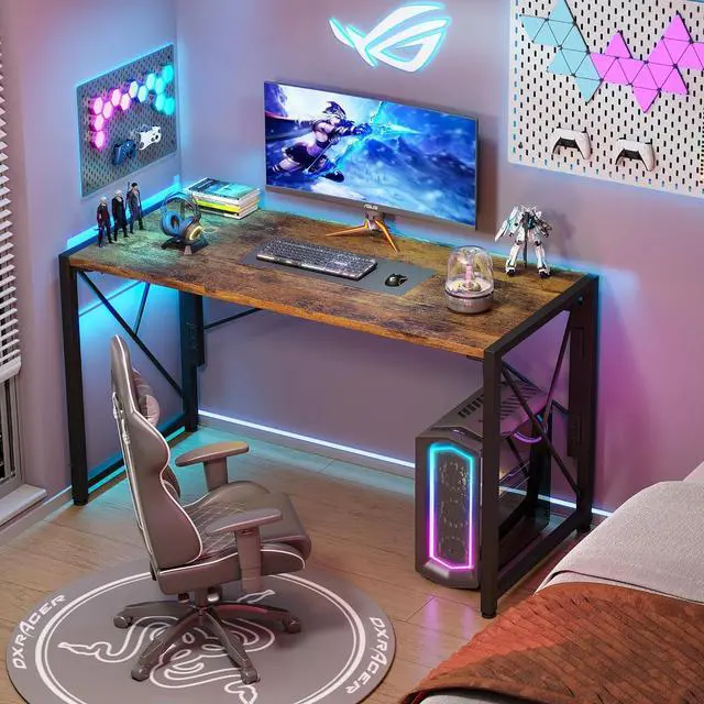 Alt view image 4 of 7 - Homeiju Folding Desk, Small Foldable Desk 40" for Small Spaces, Portable Desks for Bedroom, Home Office, Folding Table for Camping, Traveling, Space Saving, Easy Assembly, Rustic Brown