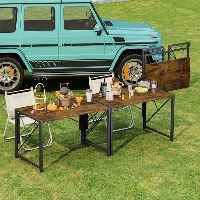 Alt view image 5 of 7 - Homeiju Folding Desk, Small Foldable Desk 40" for Small Spaces, Portable Desks for Bedroom, Home Office, Folding Table for Camping, Traveling, Space Saving, Easy Assembly, Rustic Brown