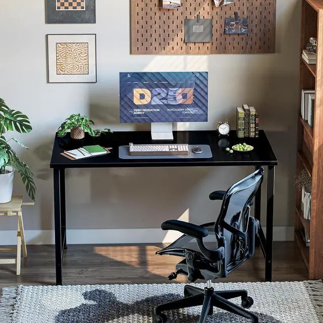 Alt view image 2 of 7 - Grandder 47 inch Computer Desk, Home Office Desk Study Writing Kid Table, Simple PC Gaming Desk, Adjustable Feet, Black