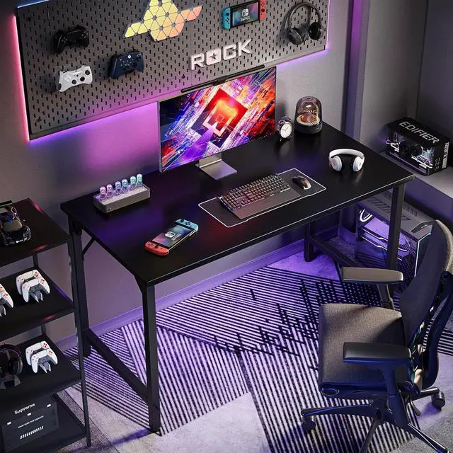 Alt view image 5 of 7 - Grandder 47 inch Computer Desk, Home Office Desk Study Writing Kid Table, Simple PC Gaming Desk, Adjustable Feet, Black