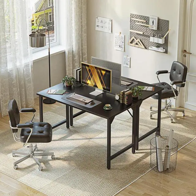 Alt view image 4 of 7 - Grandder 47 inch Computer Desk, Home Office Desk Study Writing Kid Table, Simple PC Gaming Desk, Adjustable Feet, Black