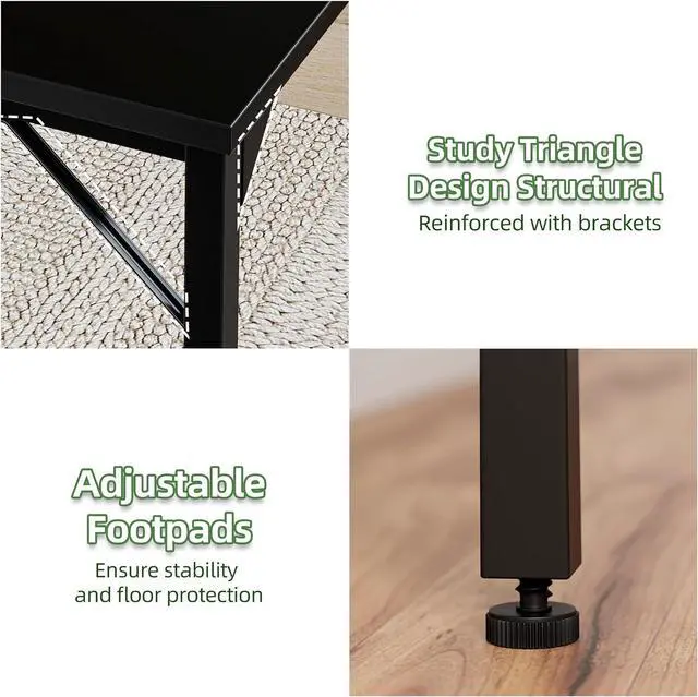 Alt view image 7 of 7 - Grandder 47 inch Computer Desk, Home Office Desk Study Writing Kid Table, Simple PC Gaming Desk, Adjustable Feet, Black