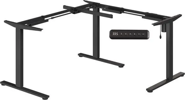 Main image of SANODESK Electric Height Adjustable 3-Leg L Shaped Standing Desk Frame, Support up to 220lbs, Sit Stand Ergonomic L Desk Frame Only, Black